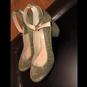 Steve Madden Melodic Gold Glitter Block Heel Pumps 8.5 Party Wedding
